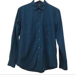 ALFANI Marine Blue Long Sleeve Button Front Shirt Reg Fit Med NWOT